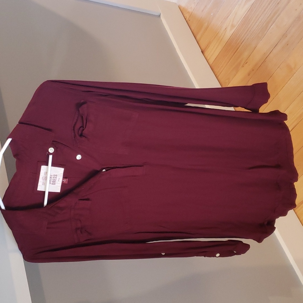Relaxed Maroon Long sleeve T-shirt dress